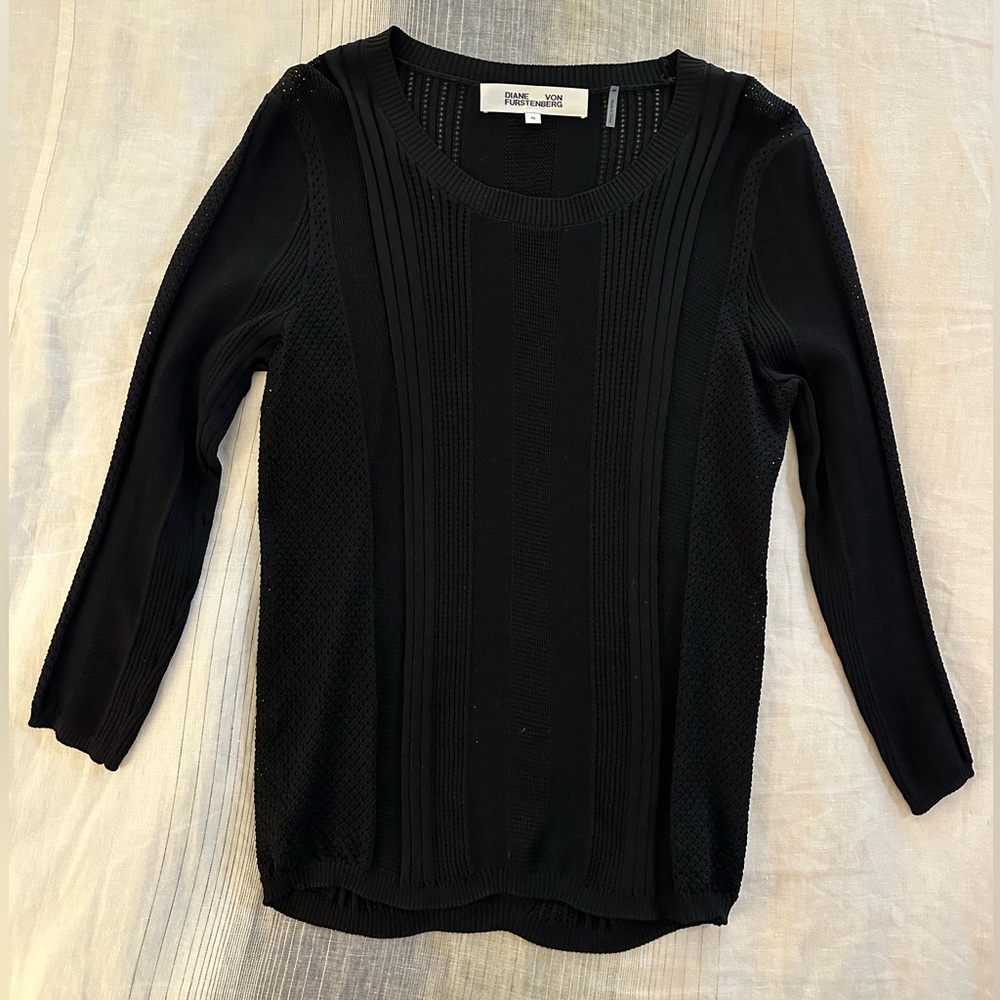 Diane Von Furstenberg Black Textured Blouse